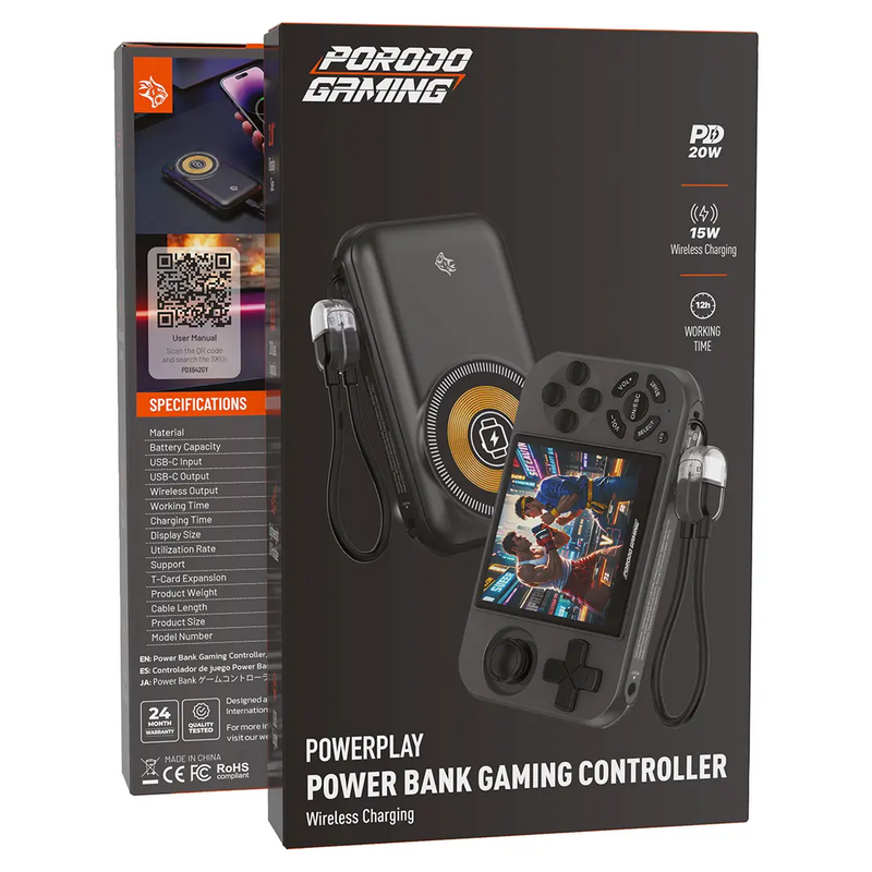 Porodo Arcadevolt 10000mah Compatible with MagSafe Power Bank, Built-In Console (4000+ Classic Games), 15 W Megnetic,PD 20W Fast Charging, 2.8” HD Screen, Strong Magnetic Hold & Type-C Lanyard Cable