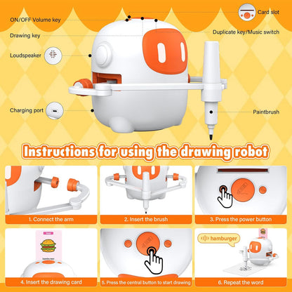 Drawing Robot for Kids – Smart Educational Toy for Boys & Girls with 100 Flash Cards, 2 Pens – STEM Learning Robot for Drawing & Writing | روبوت ذكي تعليمي للأطفال للرسم والكتابة للبنات والأولاد مع 100 بطاقة تعليمية وقلمين
