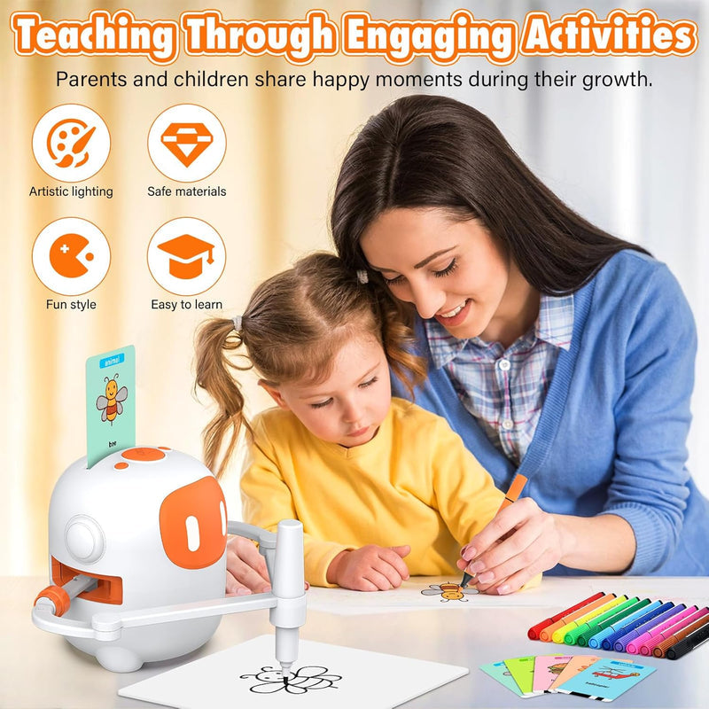 Drawing Robot for Kids – Smart Educational Toy for Boys & Girls with 100 Flash Cards, 2 Pens – STEM Learning Robot for Drawing & Writing | روبوت ذكي تعليمي للأطفال مع بطاقات وأقلام