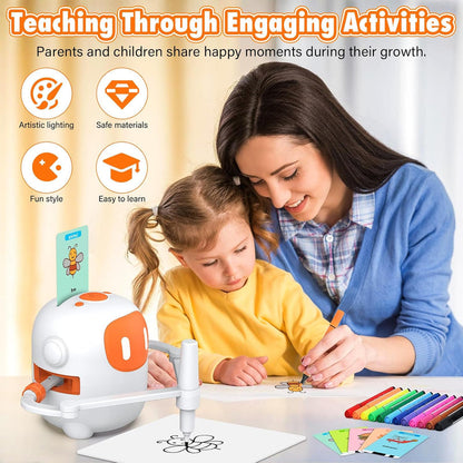 Drawing Robot for Kids – Smart Educational Toy for Boys & Girls with 100 Flash Cards, 2 Pens – STEM Learning Robot for Drawing & Writing | روبوت ذكي تعليمي للأطفال للرسم والكتابة للبنات والأولاد مع 100 بطاقة تعليمية وقلمين