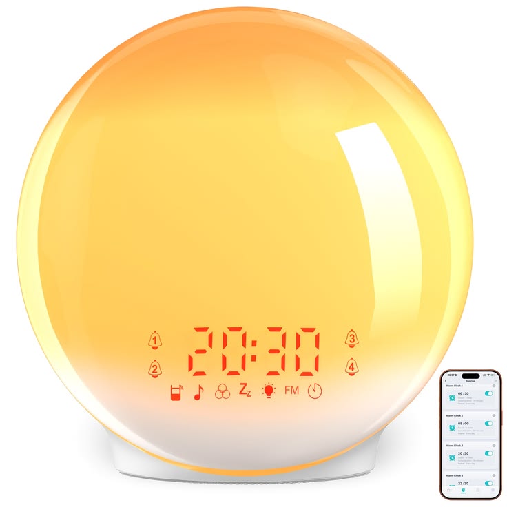 Sunrise Alarm Clock, White Noise Machine: Natural Wake Up Light, Adjustable Clock with Bluetooth Speaker for Bedroom, 25 Sleep Sounds for Babies, Adults and Kids