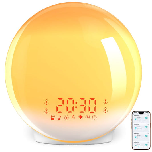 Sunrise Alarm Clock, White Noise Machine: Natural Wake Up Light, Adjustable Clock with Bluetooth Speaker for Bedroom, 25 Sleep Sounds for Babies, Adults and Kids